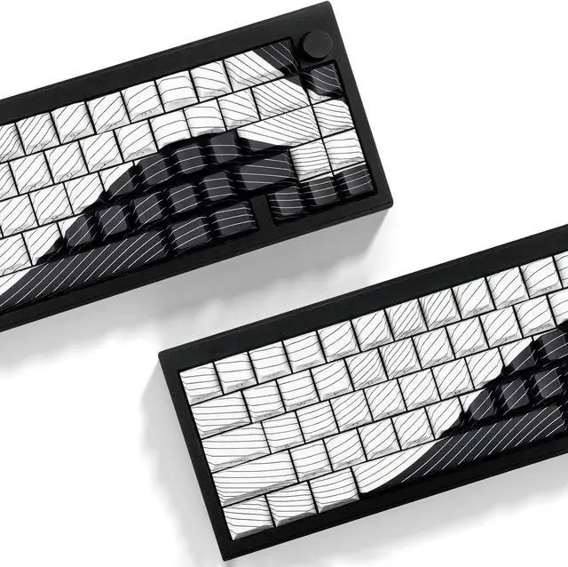 Main image of Tsungup PBT Keycaps,White & Black Topographic 128 Keys Shine Through Side Printed Keycaps 75 Percent,Dye-Sub Custom Cool Keycap Set Cherry Profile Key caps for Gateron MX Switches Mechanical Keyboard