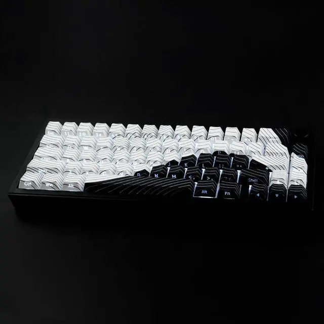Alt view image 4 of 7 - Tsungup PBT Keycaps,White & Black Topographic 128 Keys Shine Through Side Printed Keycaps 75 Percent,Dye-Sub Custom Cool Keycap Set Cherry Profile Key caps for Gateron MX Switches Mechanical Keyboard