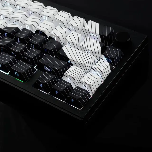 Alt view image 5 of 7 - Tsungup PBT Keycaps,White & Black Topographic 128 Keys Shine Through Side Printed Keycaps 75 Percent,Dye-Sub Custom Cool Keycap Set Cherry Profile Key caps for Gateron MX Switches Mechanical Keyboard