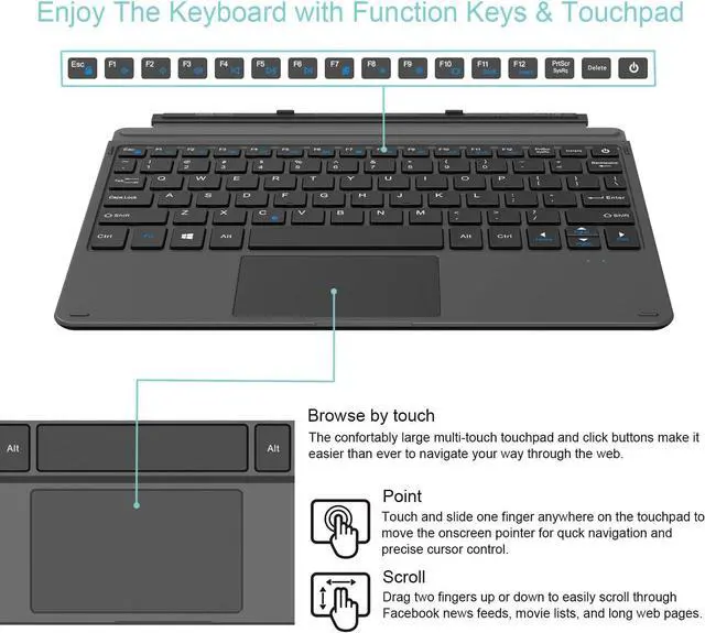 Alt view image 3 of 7 - Arteck Microsoft Surface Go 10.5-inch Type Cover, Ultra-Slim Portable Bluetooth Wireless Keyboard with Touchpad for Latest Surface Go 4, 3 (2021), 2 (2020) and Built-in Rechargeable Battery