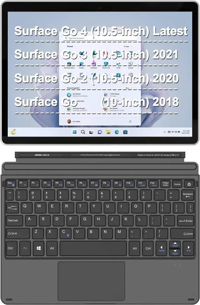Alt view image 5 of 7 - Arteck Microsoft Surface Go 10.5-inch Type Cover, Ultra-Slim Portable Bluetooth Wireless Keyboard with Touchpad for Latest Surface Go 4, 3 (2021), 2 (2020) and Built-in Rechargeable Battery