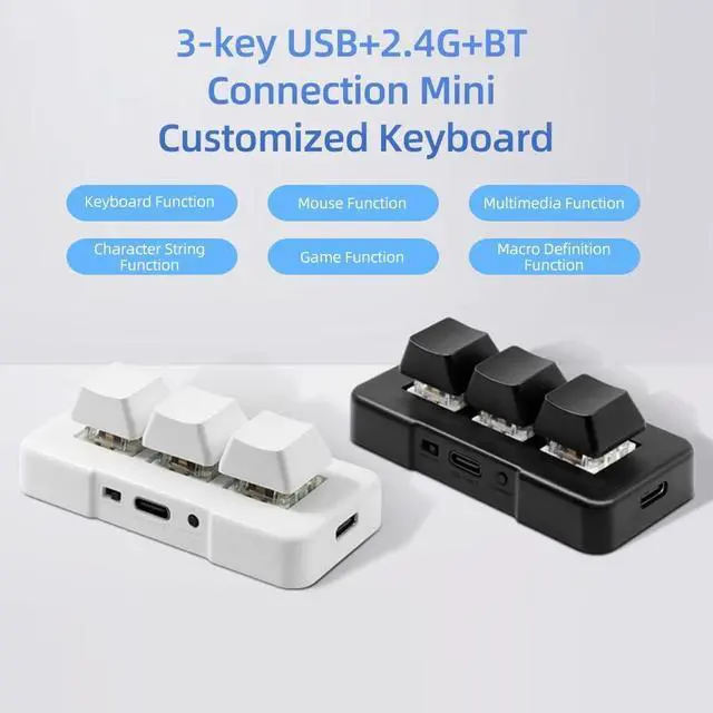 Alt view image 5 of 7 - MK321-Pro 3-Key Customized Keyboard with Mechanical Blue Switch USB+2.4G+BT Connection for Office Game Multimedia Black