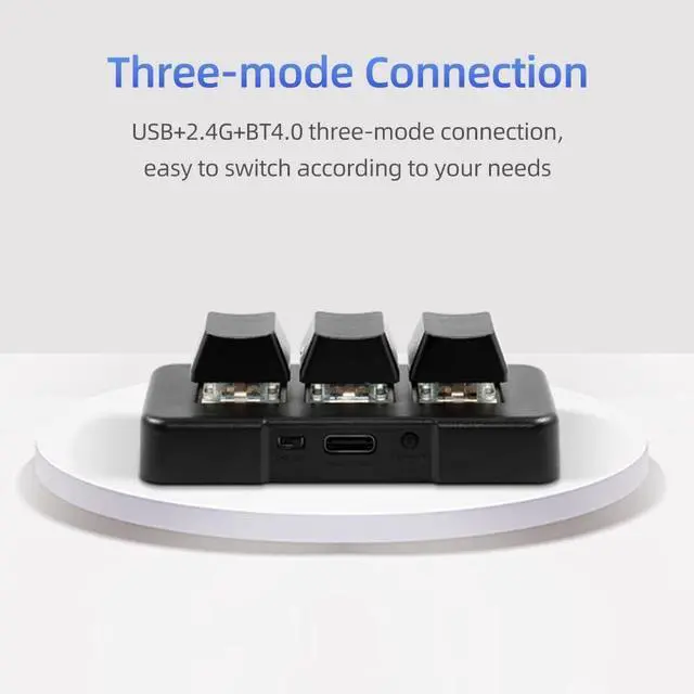 Alt view image 2 of 7 - MK321-Pro 3-Key Customized Keyboard with Mechanical Blue Switch USB+2.4G+BT Connection for Office Game Multimedia Black