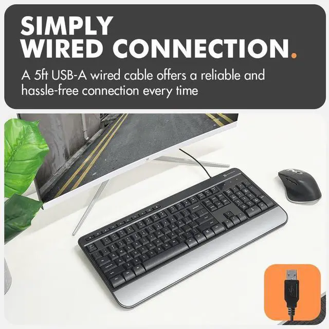 Alt view image 3 of 7 - X9 Wired Keyboard - Comfortable Typing - Ergonomic Full Size USB Keyboard with Wrist Rest, Number Pad, Multimedia and 114 Keys - External Computer Keyboard for Laptop, Desktop and Office PC