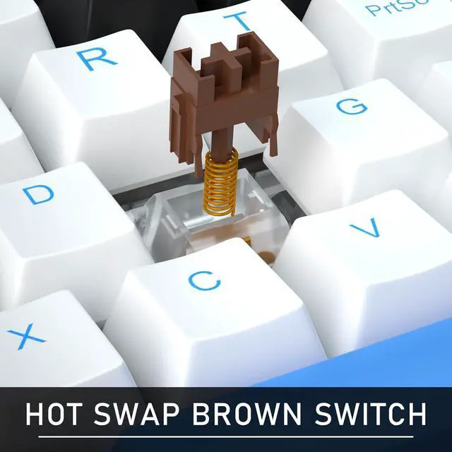 Alt view image 6 of 7 - 60 Percent Mechanical Gaming Keyboard,Black White Blue Mixed Color Keycaps Gaming Keyboard with Brown Switches, Detachable Type-C Cable Mini Keyboard with Blue LED Light for Windows/Mac/PC/Laptop