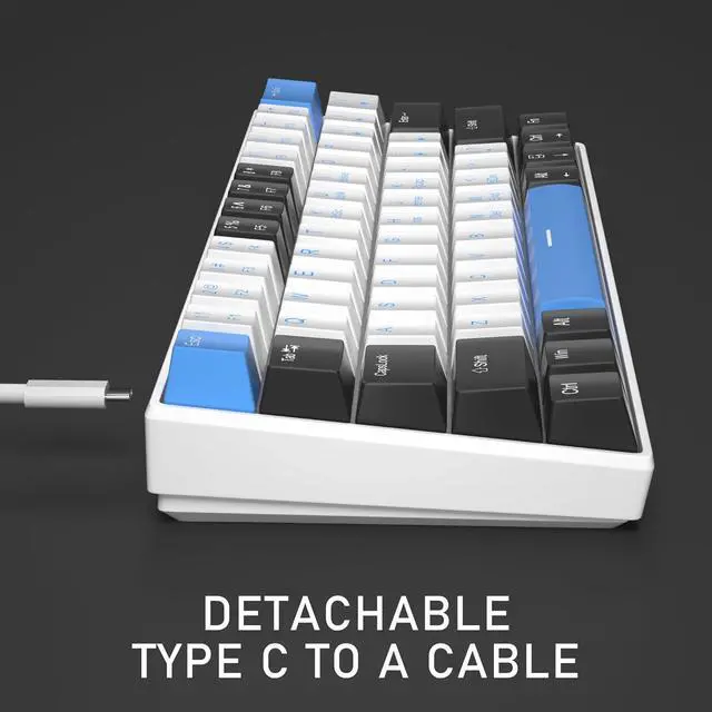 Alt view image 5 of 7 - 60 Percent Mechanical Gaming Keyboard,Black White Blue Mixed Color Keycaps Gaming Keyboard with Brown Switches, Detachable Type-C Cable Mini Keyboard with Blue LED Light for Windows/Mac/PC/Laptop