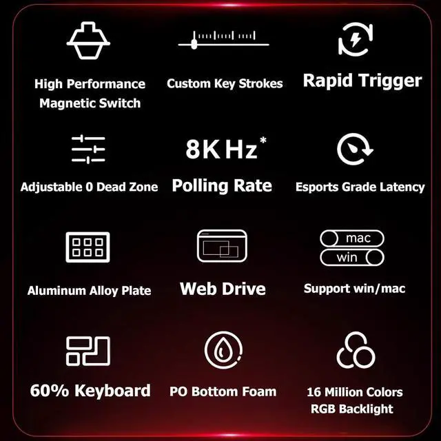 Alt view image 2 of 7 - Hyekit x FGG MADLIONS MAD 60 HE RGB 60% Wired Magnetic Switch Gaming Keyboard with Adjustable Actuation, 8000 Hz Polling Rate, Rapid Trigger Mode, Hall Effect Switches, for PC/Mac, White