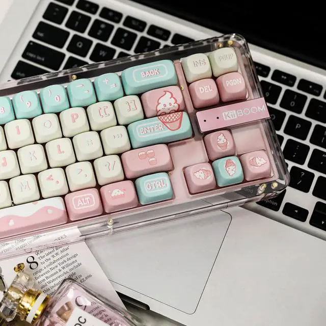 Alt view image 6 of 6 - KiiBoom Ice Cream Dream MOA Profile Keycaps Set, 136 Keys PBT Custom Keycaps for ANSI Layout, MX Switches Gaming Mechanical Keyboard