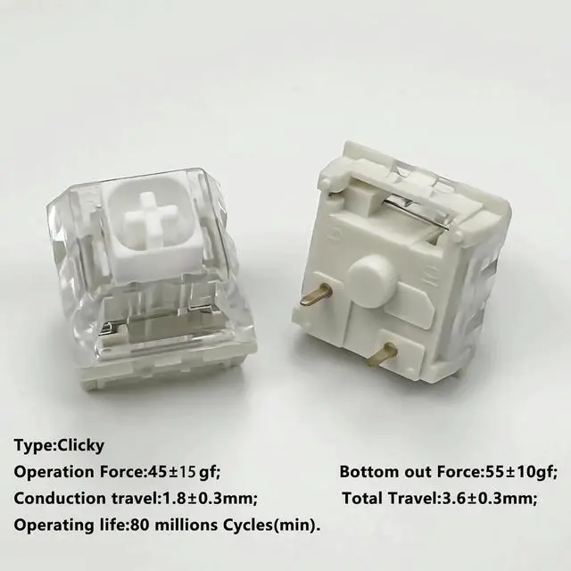 Alt view image 2 of 6 - Kailh Box White Mechanical Keyboard Switches,3-Pin 45gf Clicky/Speed Typing/Gaming/Waterproof Switches(108Pcs,Kailh Box White)