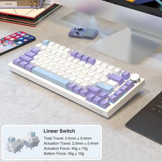 Alt view image 3 of 7 - AJAZZ AK820 75% Wired RGB Gasket Mechanical Keyboard with Volume Knob, Compact 82 Keys Hot-Swap Keyboard, OME Profile PBT Keycap, Detachable Type-C Cable (Purple&Blue)