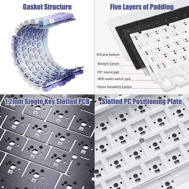 Alt view image 5 of 7 - AJAZZ AK820 75% Wired RGB Gasket Mechanical Keyboard with Volume Knob, Compact 82 Keys Hot-Swap Keyboard, OME Profile PBT Keycap, Detachable Type-C Cable (Purple&Blue)