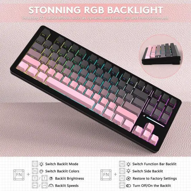 Alt view image 6 of 7 - ATTACK SHARK M87 PRO Wireless Mechanical Gaming Keyboard,Hot Swappable Gasket RGB Custom Keyboard,Linear Switch&Side Printed PBT Keycaps,BT5.0/2.4Ghz/Type-C,5000mAh Battery for Win Mac(BlackBerry)