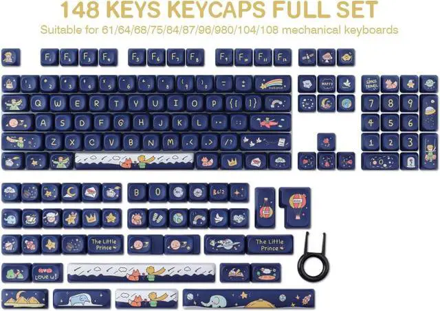 Alt view image 2 of 7 - TYRIXKI PBT Keycaps 148 Keys Custom Little Prince Keycap Set Cute MOA Profile Keycaps Dye-Sublimation for Cherry Gateron MX Swithes 60% Mechanical Keyboards