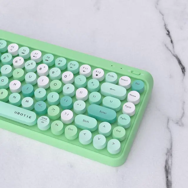 Alt view image 7 of 7 - UBOTIE Portable Bluetooth Colorful Computer Keyboards, Wireless Mini Compact Retro Typewriter Flexible 84Keys Design Keyboard (Green-Colorful)