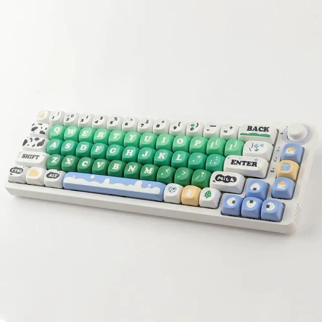 Alt view image 5 of 7 - TYRIXKI PBT Keycaps 126 Keys Cute Keycaps Dye-Sublimation Milk Cow Pasture Keycap MOA Profile Custom Keycap for Cherry Gateron MX Swithes Mechanical Keyboards