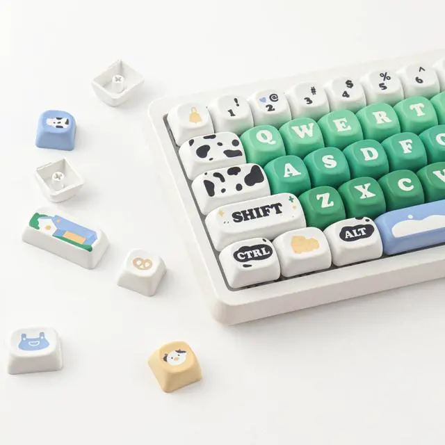 Alt view image 7 of 7 - TYRIXKI PBT Keycaps 126 Keys Cute Keycaps Dye-Sublimation Milk Cow Pasture Keycap MOA Profile Custom Keycap for Cherry Gateron MX Swithes Mechanical Keyboards