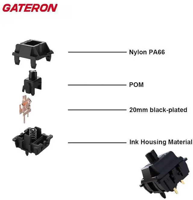 Alt view image 4 of 6 - Gateron Oil King Keyboard Switches -108pack,5-pin 55gf/pre-Lubricated/Full Pom/Black Plated Spring/high Life/Office Typing/Linear switches for MX Mechanical Keyboard