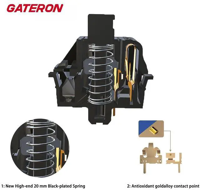 Alt view image 3 of 6 - Gateron Oil King Keyboard Switches -108pack,5-pin 55gf/pre-Lubricated/Full Pom/Black Plated Spring/high Life/Office Typing/Linear switches for MX Mechanical Keyboard