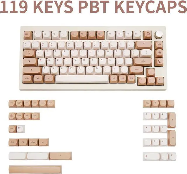 Alt view image 2 of 7 - 119 Keys Retro Minimalist Brown and Grey Keycaps, Custom MA Profile PBT Dye Sub Keycaps for ANSI Layout Cherry Mx Mechanical Keyboard (Only Keycap)