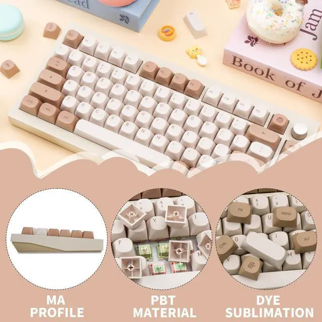 Alt view image 3 of 7 - 119 Keys Retro Minimalist Brown and Grey Keycaps, Custom MA Profile PBT Dye Sub Keycaps for ANSI Layout Cherry Mx Mechanical Keyboard (Only Keycap)