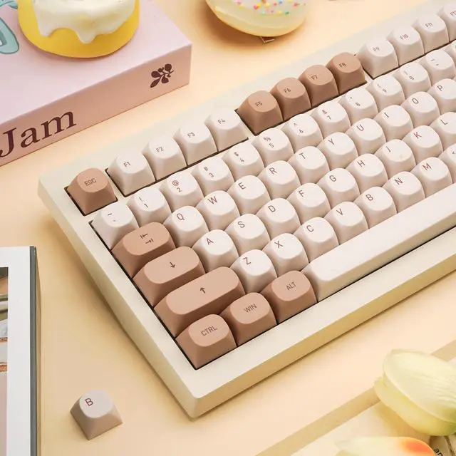 Alt view image 4 of 7 - 119 Keys Retro Minimalist Brown and Grey Keycaps, Custom MA Profile PBT Dye Sub Keycaps for ANSI Layout Cherry Mx Mechanical Keyboard (Only Keycap)