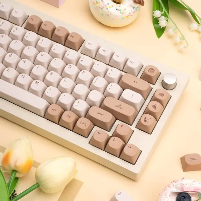 Alt view image 5 of 7 - 119 Keys Retro Minimalist Brown and Grey Keycaps, Custom MA Profile PBT Dye Sub Keycaps for ANSI Layout Cherry Mx Mechanical Keyboard (Only Keycap)