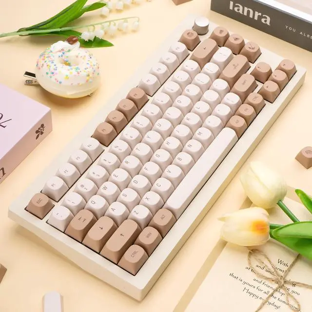 Alt view image 6 of 7 - 119 Keys Retro Minimalist Brown and Grey Keycaps, Custom MA Profile PBT Dye Sub Keycaps for ANSI Layout Cherry Mx Mechanical Keyboard (Only Keycap)