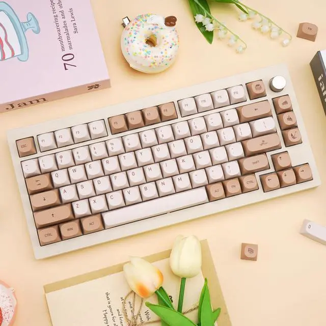 Alt view image 7 of 7 - 119 Keys Retro Minimalist Brown and Grey Keycaps, Custom MA Profile PBT Dye Sub Keycaps for ANSI Layout Cherry Mx Mechanical Keyboard (Only Keycap)