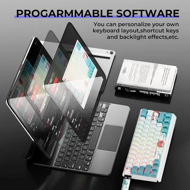 Alt view image 7 of 7 - HITIME x XVX 60% Percent Keyboard with Strap, H61 Wired Aluminum Gaming Keyboard, Hot Swappable, Kanagawa Anime PBT Keycaps, RGB Backlit, Cherry Profile, Sound Absorbing Pads, Creamy Linear Switch