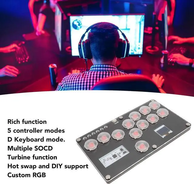 Alt view image 3 of 7 - Stick 12 Keys Leverless Gaming Controller, All Button Controller Street Fight Pad with Custom RGB & Turbo Functions for PC Steam Gaming Keyboard
