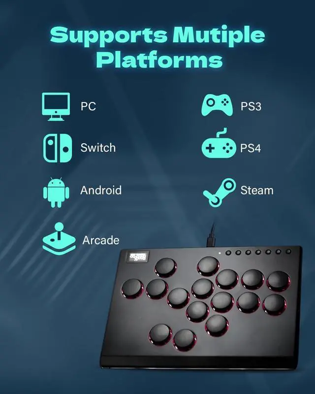 Alt view image 2 of 7 - All Metal Arcade Stick M16, All-Button Arcade Controller for Switch, PC, PS4, PS3, Steam Deck, Arcade Fight Stick Joystick with Turbo & Custom RGB, Supports Hot-Swap & SOCD