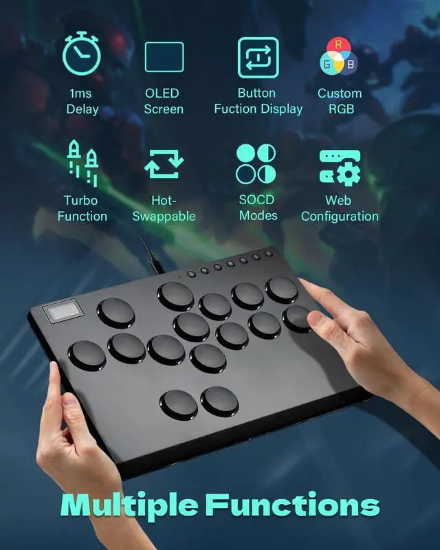 Alt view image 3 of 7 - All Metal Arcade Stick M16, All-Button Arcade Controller for Switch, PC, PS4, PS3, Steam Deck, Arcade Fight Stick Joystick with Turbo & Custom RGB, Supports Hot-Swap & SOCD