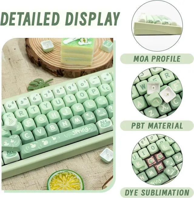 Alt view image 3 of 7 - COOMICKEY PBT Keycaps 133 Keys Cute Matcha Green Keycaps Dye Sublimation MOA Profile Custom Keycaps Set for Cherry Gateron MX Swithes Mechanical KeyboardsSpring Theme