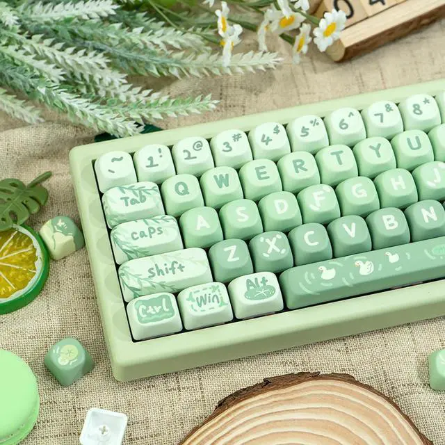 Alt view image 4 of 7 - COOMICKEY PBT Keycaps 133 Keys Cute Matcha Green Keycaps Dye Sublimation MOA Profile Custom Keycaps Set for Cherry Gateron MX Swithes Mechanical KeyboardsSpring Theme