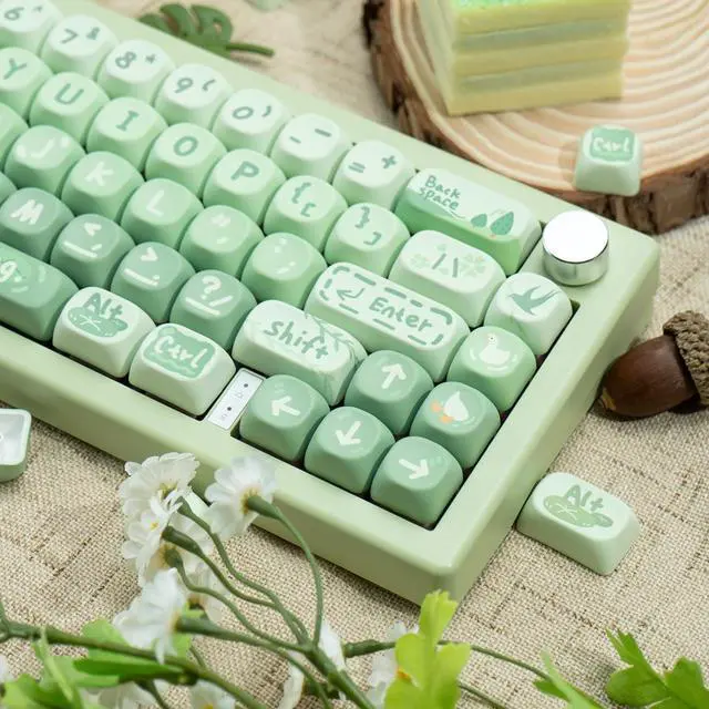 Alt view image 5 of 7 - COOMICKEY PBT Keycaps 133 Keys Cute Matcha Green Keycaps Dye Sublimation MOA Profile Custom Keycaps Set for Cherry Gateron MX Swithes Mechanical KeyboardsSpring Theme