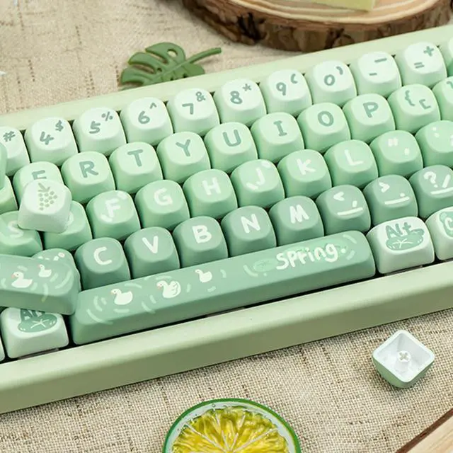 Alt view image 6 of 7 - COOMICKEY PBT Keycaps 133 Keys Cute Matcha Green Keycaps Dye Sublimation MOA Profile Custom Keycaps Set for Cherry Gateron MX Swithes Mechanical KeyboardsSpring Theme