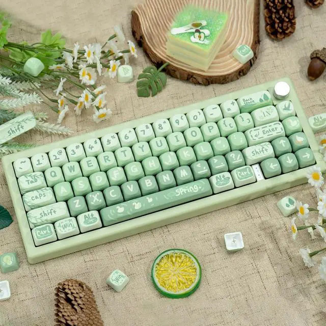Alt view image 7 of 7 - COOMICKEY PBT Keycaps 133 Keys Cute Matcha Green Keycaps Dye Sublimation MOA Profile Custom Keycaps Set for Cherry Gateron MX Swithes Mechanical KeyboardsSpring Theme