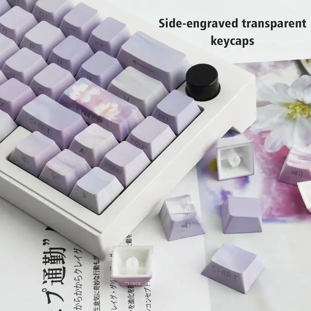 Alt view image 4 of 7 - JOMKIZ PBT Keycaps,129 Keys Dye Sublimation Cherry Profile Keycaps Side Engraved Transparent Pbt Keycap Set for Cherry MX Switches ASIN/ISO Layout Mechanical Keyboards