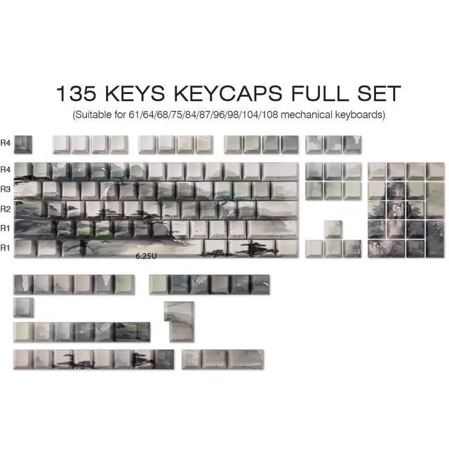 Alt view image 2 of 7 - Sunzit PBT Keycaps - Side Print Keycaps 75 Percent, Shine Through Custom Key caps, Japanese Keycap Set Dye Sub & Double Shot, 135 Keys Cherry Profile Keyboard Keycap for Mechanical Keyboard