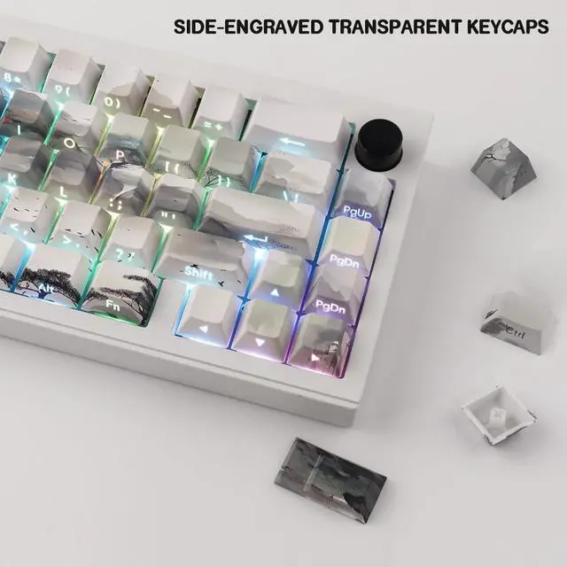 Alt view image 4 of 7 - Sunzit PBT Keycaps - Side Print Keycaps 75 Percent, Shine Through Custom Key caps, Japanese Keycap Set Dye Sub & Double Shot, 135 Keys Cherry Profile Keyboard Keycap for Mechanical Keyboard