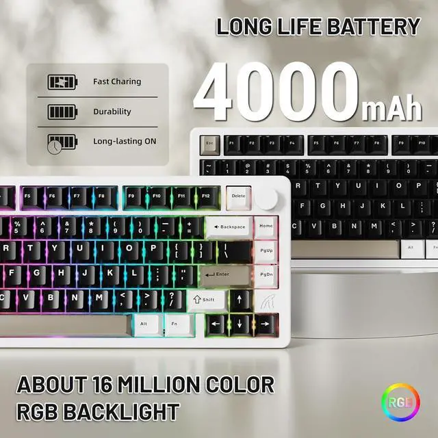 Alt view image 7 of 7 - ATTACK SHARK X86 Wireless Gaming Keyboard 75%,Aluminum Mechanical Keyboard,3-Modes Creamy Keyboard,Hot-Swap Custom Keyboard with Knob,Gasket Structure,Linear Switches,RGB Backlit Keyboard-Milk White