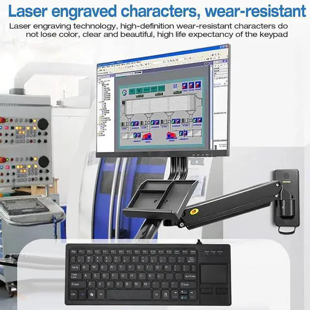 Alt view image 5 of 7 - Industrial Mechanical Keyboard with Touchpad, Wired Multimedia USB Ergonomic Keyboard, Mini Industrial Keyboard with HUB Function for Computer Laptop