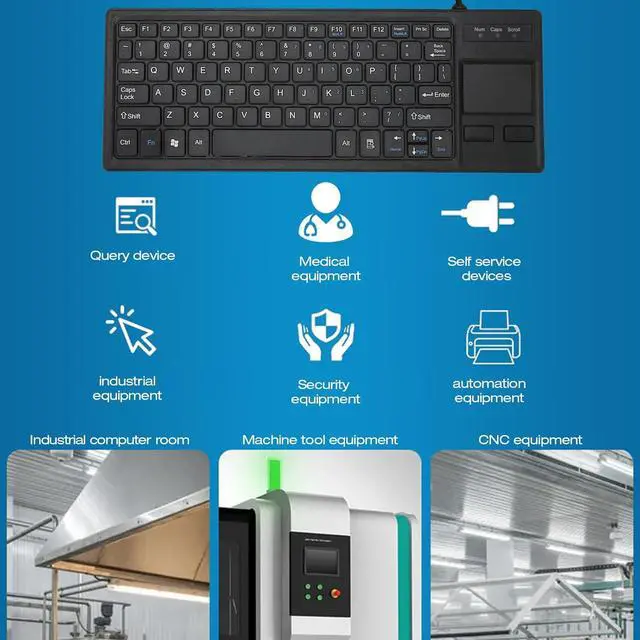 Alt view image 6 of 7 - Industrial Mechanical Keyboard with Touchpad, Wired Multimedia USB Ergonomic Keyboard, Mini Industrial Keyboard with HUB Function for Computer Laptop