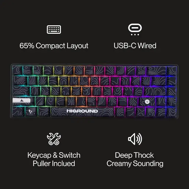 Alt view image 4 of 7 - Higround Trailhead 65% Mechanical USB Wired Gaming Keyboard, TTC Linear Custom Switches, Programable RGB, Hot-Swappable, Deep Thock Creamy Sounding PC Keyboard, Pre-lubed (BLACKICE)