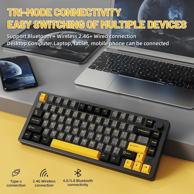 Alt view image 3 of 7 - ATTACK SHARK X86 Wireless Gaming Keyboard 75%,Aluminum Mechanical Keyboard,3-Modes Creamy Keyboard,Hot-Swap Custom Keyboard with Knob,Gasket Structure,Linear Switches,RGB Backlit Keyboard-Star Black