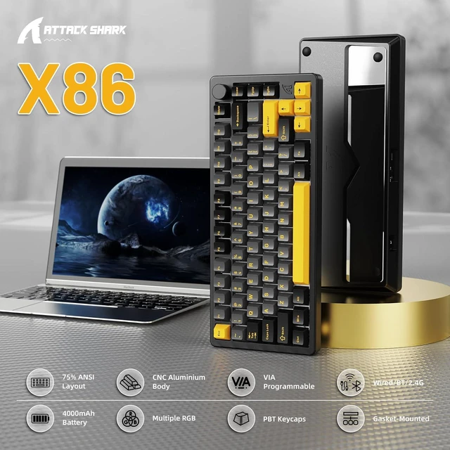 Alt view image 2 of 7 - ATTACK SHARK X86 Wireless Gaming Keyboard 75%,Aluminum Mechanical Keyboard,3-Modes Creamy Keyboard,Hot-Swap Custom Keyboard with Knob,Gasket Structure,Linear Switches,RGB Backlit Keyboard-Star Black