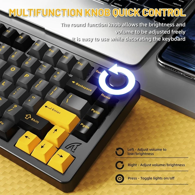Alt view image 6 of 7 - ATTACK SHARK X86 Wireless Gaming Keyboard 75%,Aluminum Mechanical Keyboard,3-Modes Creamy Keyboard,Hot-Swap Custom Keyboard with Knob,Gasket Structure,Linear Switches,RGB Backlit Keyboard-Star Black