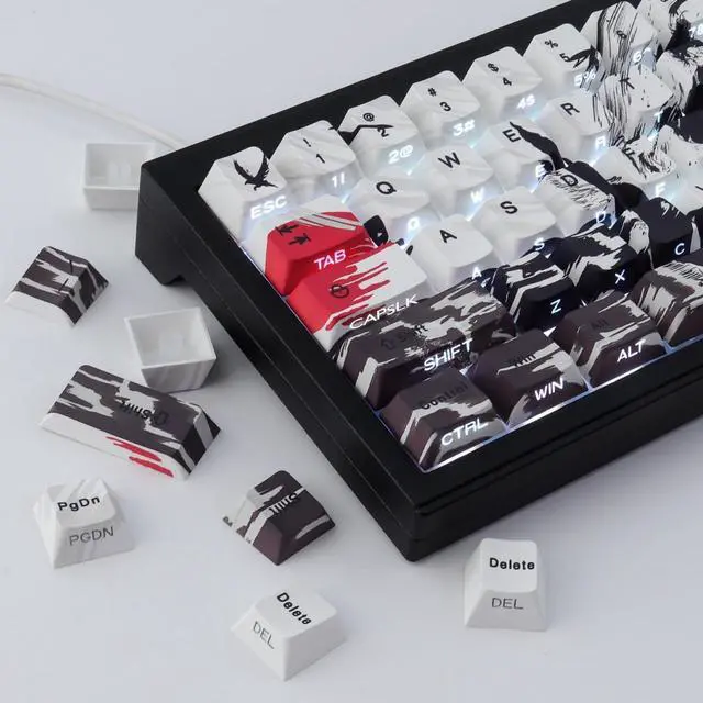 Alt view image 3 of 7 - PBT Keycaps - Side Print Keycap Set, Shine Through Custom Key caps, Japanese Keycaps Dye Sub & Double Shot, 131 Keys Cherry Profile Keyboard Keycap for Magnetic Mechanical Keyboard