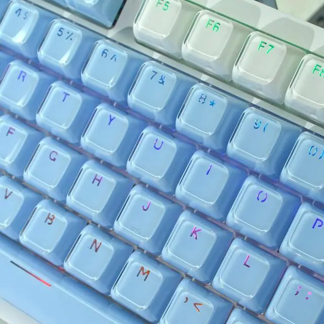 Alt view image 2 of 7 - Crystal Keycaps,Ice Crystal KeycapABS Jelly Key caps Set for 61 68 104 Mechanical Gaming Keyboard Cherry Profile English Layout(Blue with White)