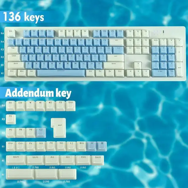 Alt view image 3 of 7 - Crystal Keycaps,Ice Crystal KeycapABS Jelly Key caps Set for 61 68 104 Mechanical Gaming Keyboard Cherry Profile English Layout(Blue with White)